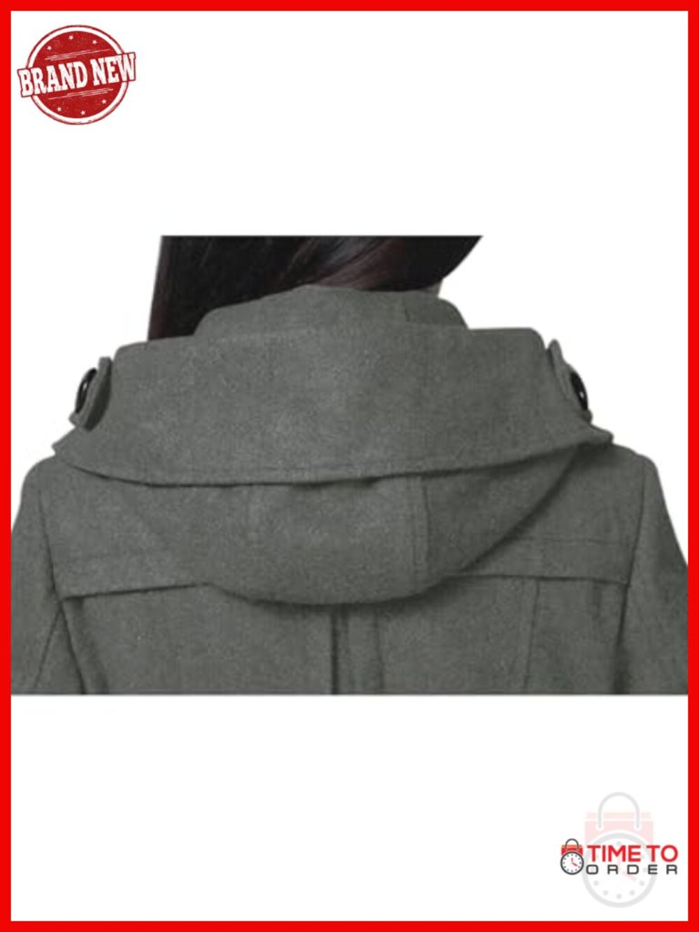 Warm Double Breasted Wool Pea Coat Trench with Hood - Picture 5 of 6
